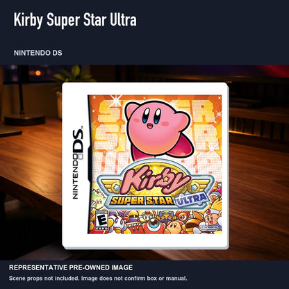Representative pre-owned Kirby Super Star Ultra (Nintendo DS), product image in a styled desk scene.