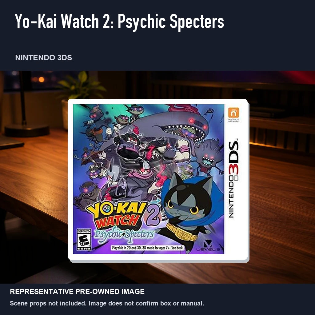 Representative pre-owned Yo-Kai Watch 2: Psychic Specters (Nintendo 3DS), product image in a styled desk scene.