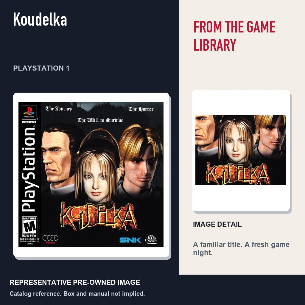 Representative pre-owned Koudelka (PlayStation 1), editorial image and detail.