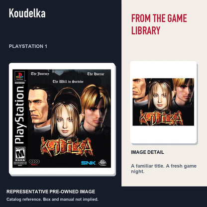 Representative pre-owned Koudelka (PlayStation 1), editorial image and detail.