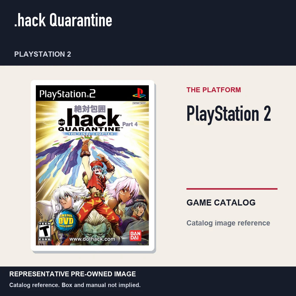 Representative pre-owned .hack Quarantine (PlayStation 2), platform product layout.