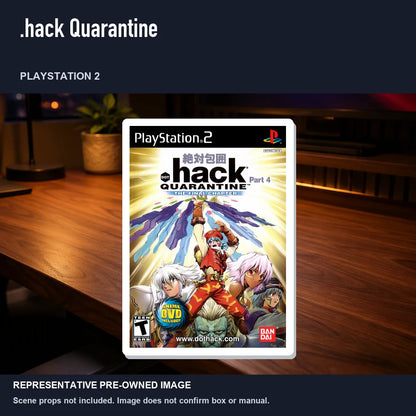 Representative pre-owned .hack Quarantine (PlayStation 2), product image in a styled desk scene.