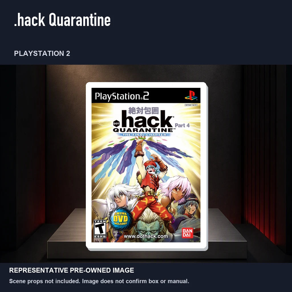 Representative pre-owned .hack Quarantine (PlayStation 2), product image on a display panel.