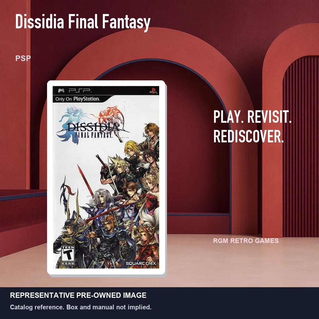 Representative pre-owned Dissidia Final Fantasy (PSP), red retro product layout.