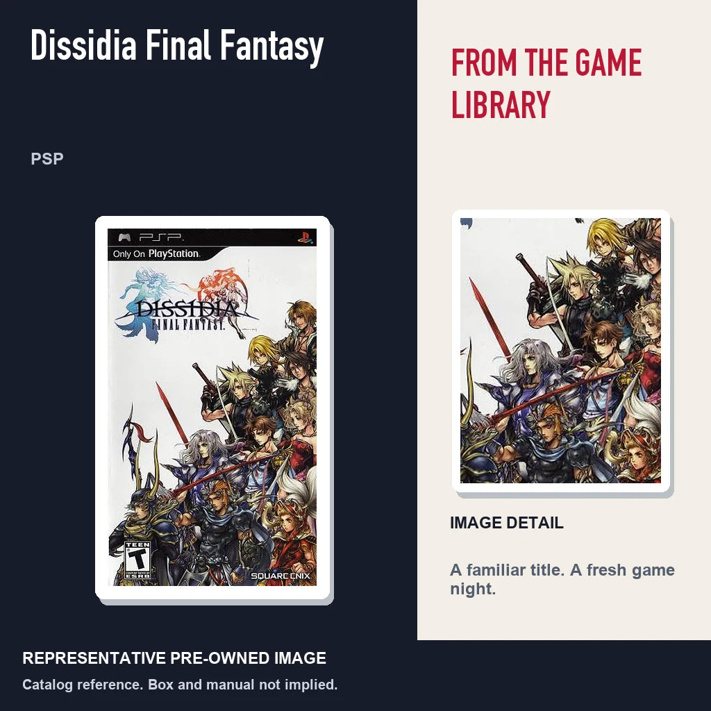 Representative pre-owned Dissidia Final Fantasy (PSP), editorial image and detail.