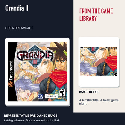 Representative pre-owned Grandia II (Sega Dreamcast), editorial image and detail.