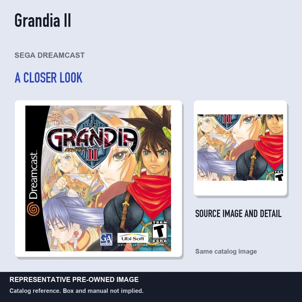 Representative pre-owned Grandia II (Sega Dreamcast), full image with detail inset.