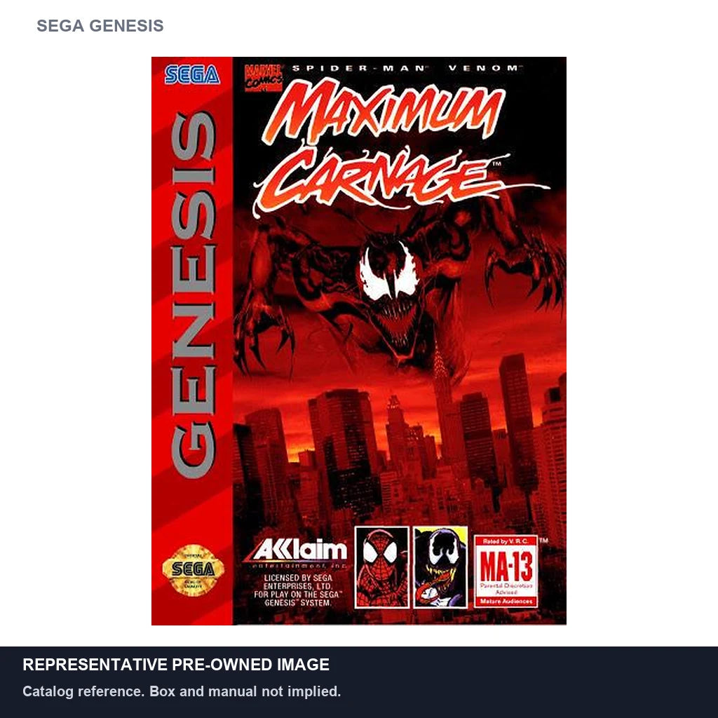 Representative pre-owned Spiderman Maximum Carnage (Sega Genesis), white product reference.