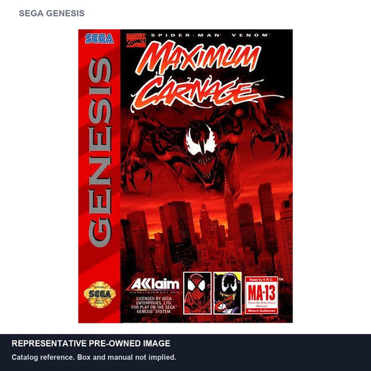 Representative pre-owned Spiderman Maximum Carnage (Sega Genesis), white product reference.