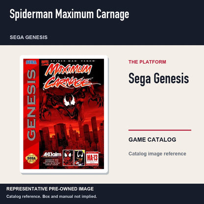 Representative pre-owned Spiderman Maximum Carnage (Sega Genesis), platform product layout.