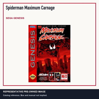 Representative pre-owned Spiderman Maximum Carnage (Sega Genesis), minimal product layout.