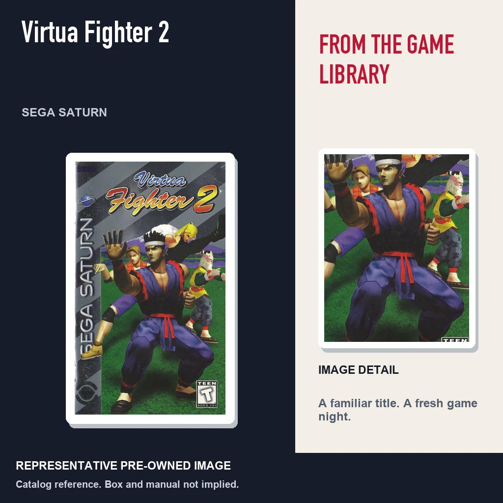 Representative pre-owned Virtua Fighter 2 (Sega Saturn), editorial image and detail.