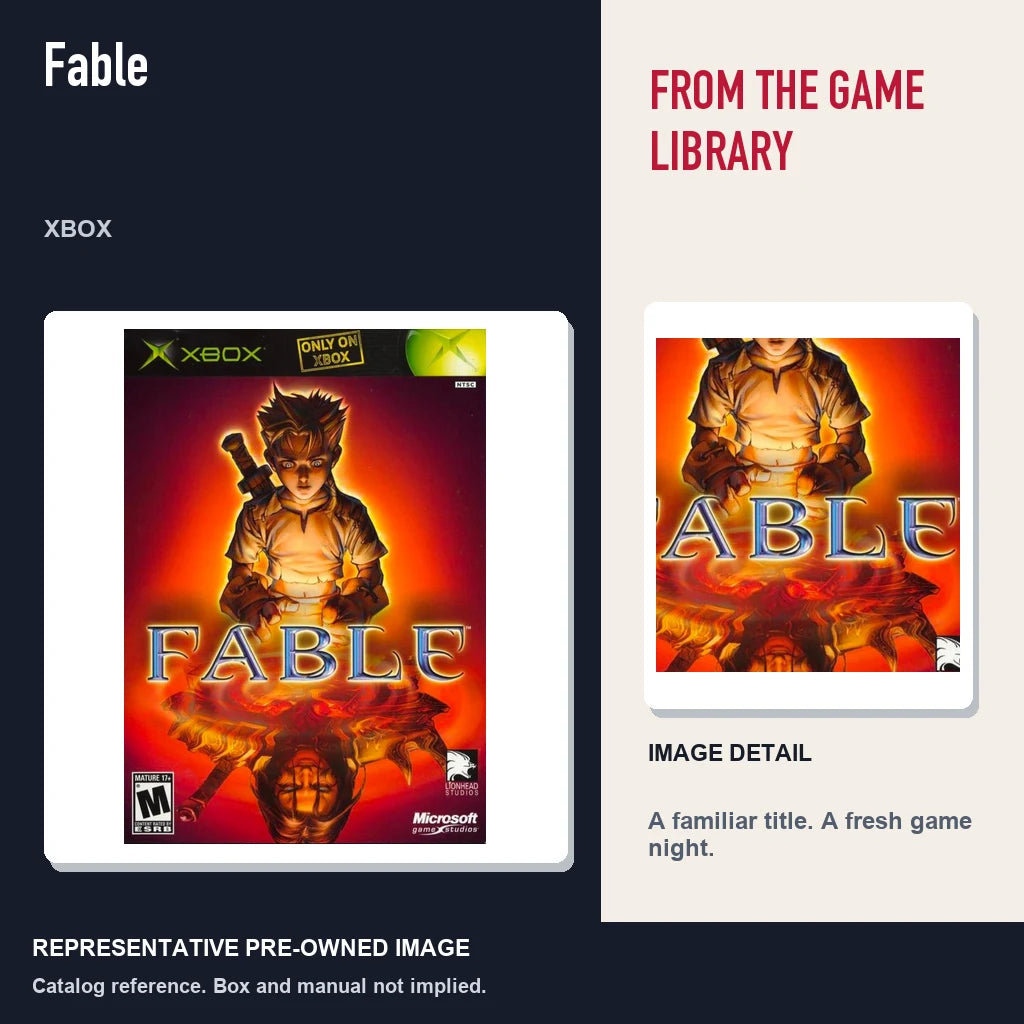 Representative pre-owned Fable (Xbox), editorial image and detail.