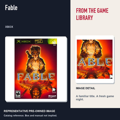 Representative pre-owned Fable (Xbox), editorial image and detail.