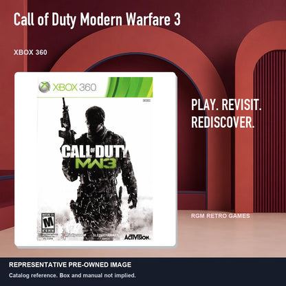 Representative pre-owned Call of Duty Modern Warfare 3 (Xbox 360), red retro product layout.