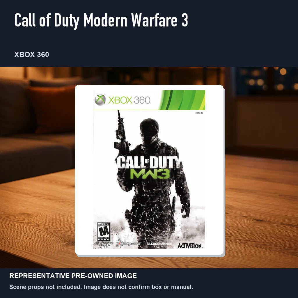 Representative pre-owned Call of Duty Modern Warfare 3 (Xbox 360), product image in a styled room scene.