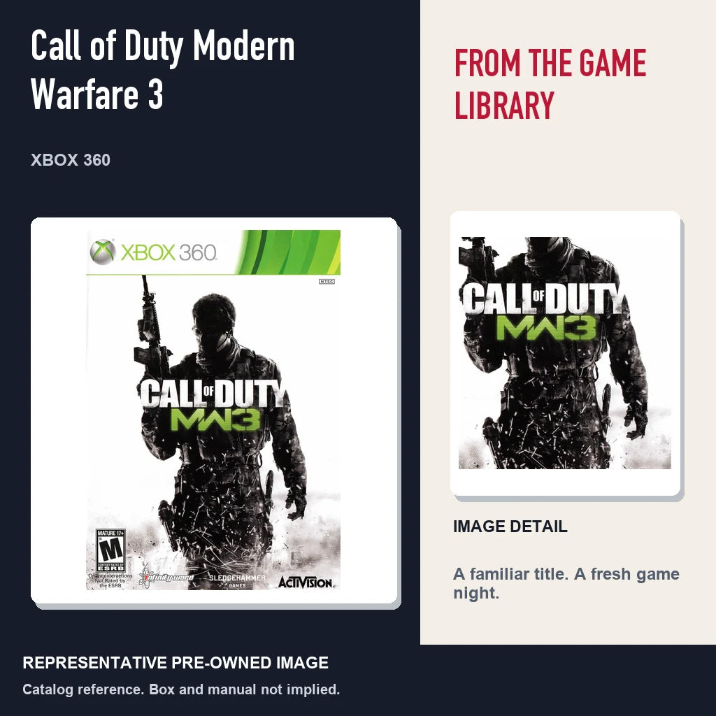 Representative pre-owned Call of Duty Modern Warfare 3 (Xbox 360), editorial image and detail.