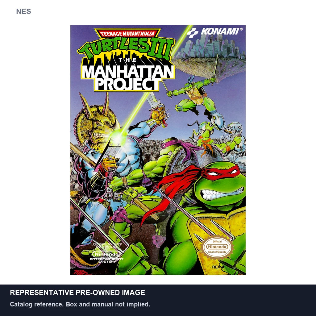Representative pre-owned Teenage Mutant Ninja Turtles III The Manhattan Project (NES), white product reference.