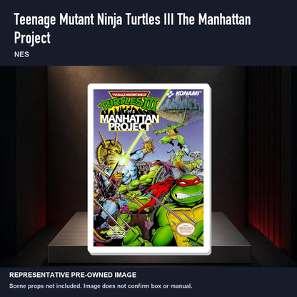 Representative pre-owned Teenage Mutant Ninja Turtles III The Manhattan Project (NES), product image on a display panel.