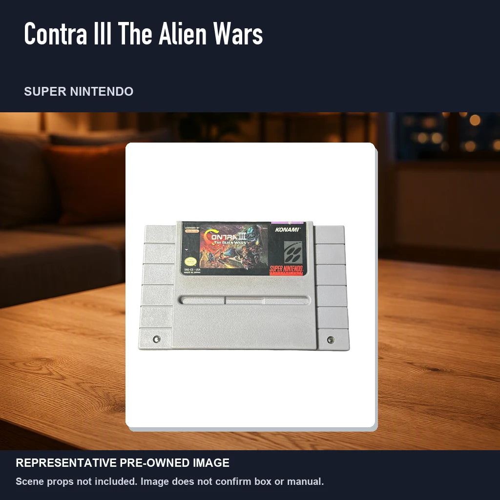Representative pre-owned Contra III The Alien Wars (Super Nintendo), product image in a styled room scene.