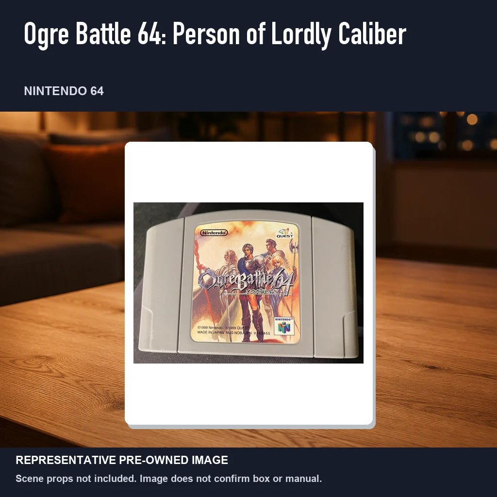 Representative pre-owned Ogre Battle 64: Person of Lordly Caliber (Nintendo 64), product image in a styled room scene.