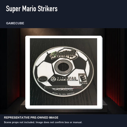 Representative pre-owned Super Mario Strikers (GameCube), product image on a display panel.