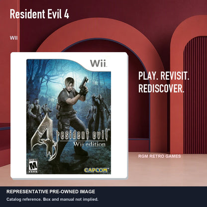 Representative pre-owned Resident Evil 4 (Wii), red retro product layout.