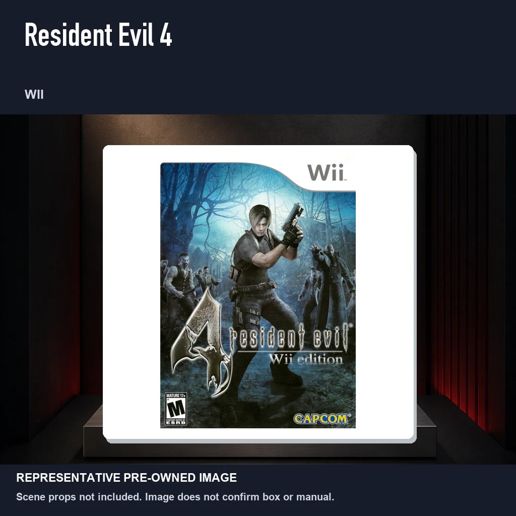 Representative pre-owned Resident Evil 4 (Wii), product image on a display panel.