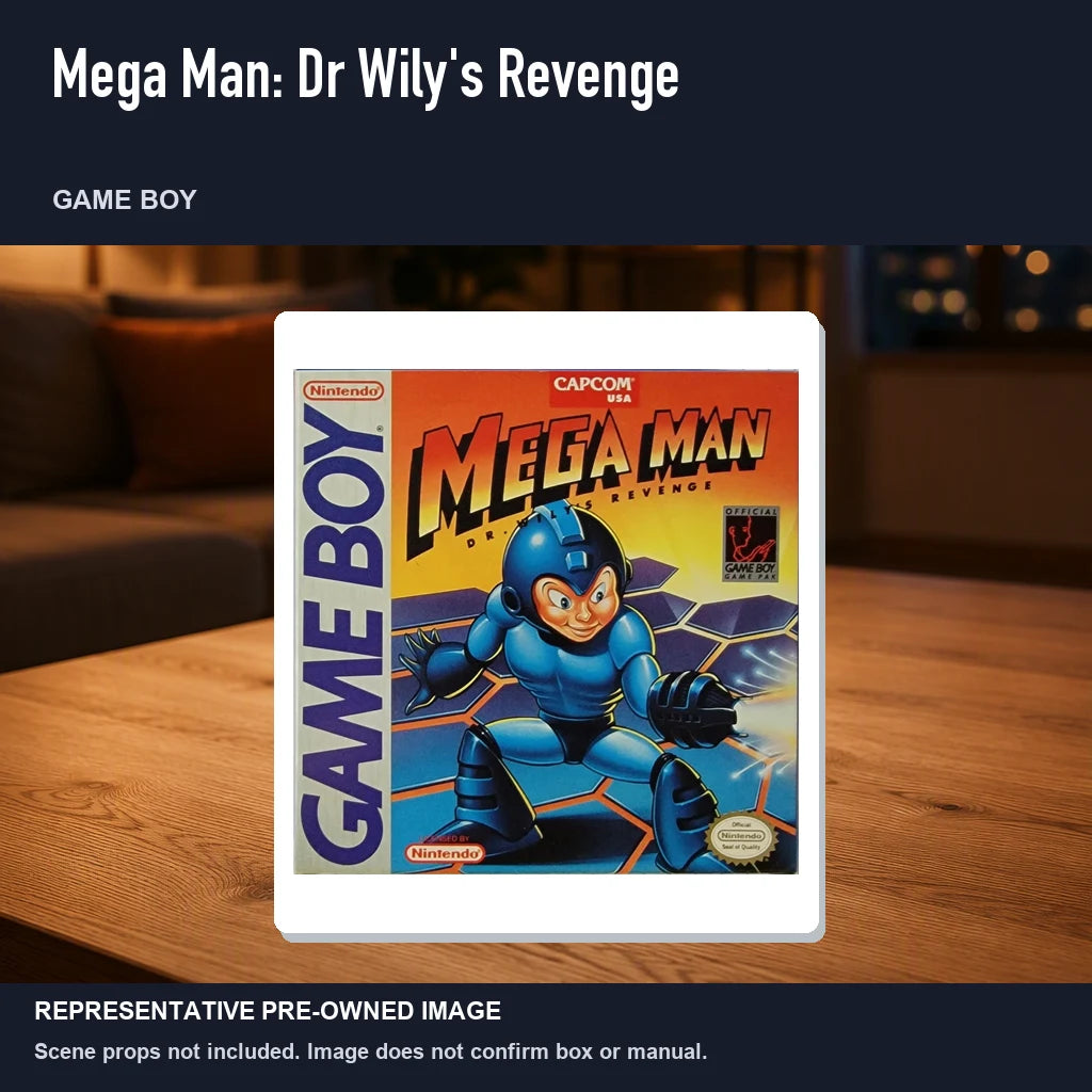 Representative pre-owned Mega Man: Dr Wily's Revenge (Game Boy), product image in a styled room scene.