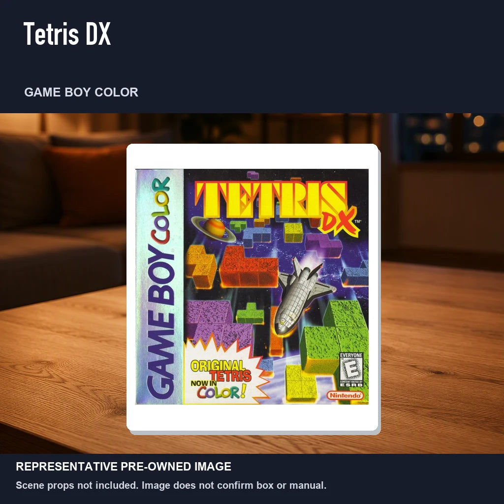 Representative pre-owned Tetris DX (Game Boy Color), product image in a styled room scene.