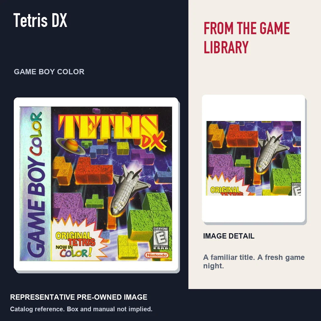 Representative pre-owned Tetris DX (Game Boy Color), editorial image and detail.