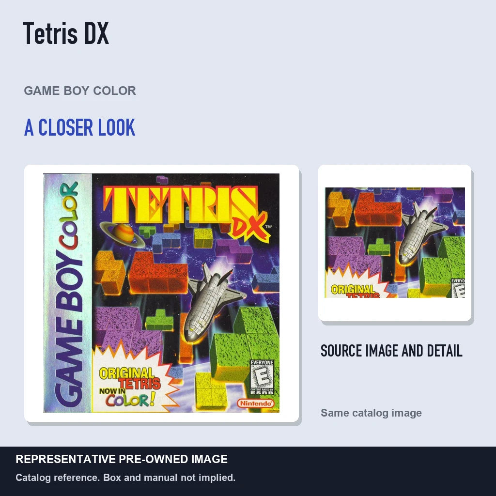 Representative pre-owned Tetris DX (Game Boy Color), full image with detail inset.