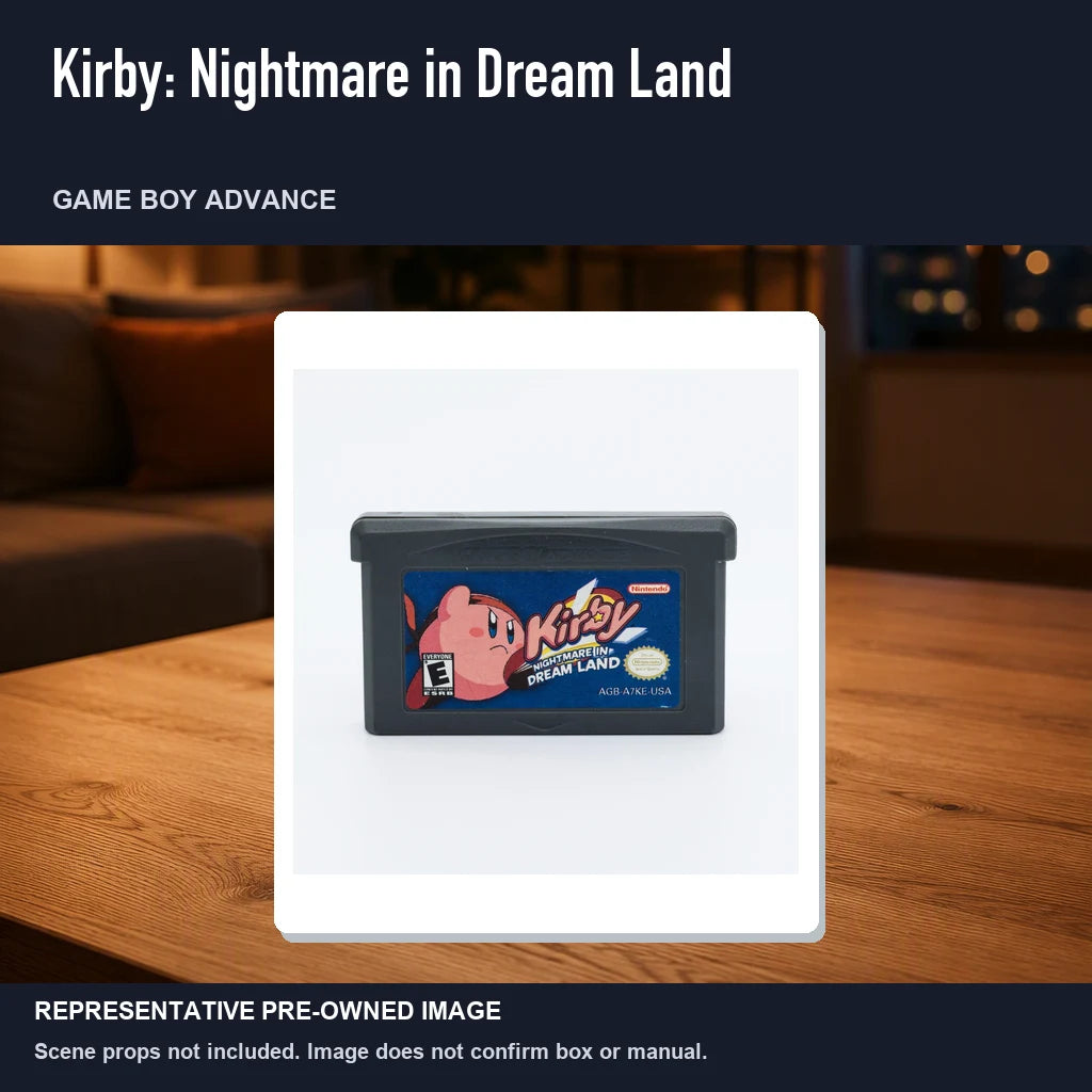 Representative pre-owned Kirby: Nightmare in Dream Land (Game Boy Advance), product image in a styled room scene.