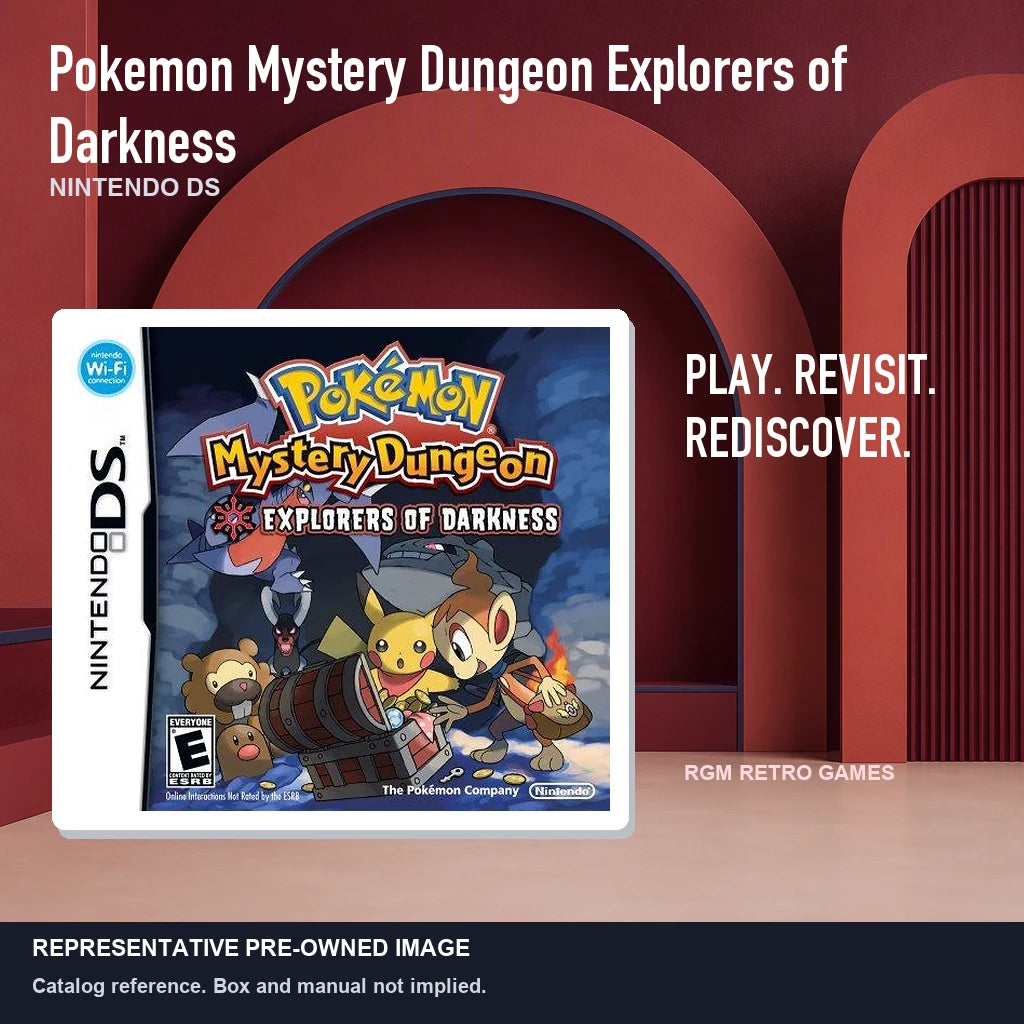 Representative pre-owned Pokemon Mystery Dungeon Explorers of Darkness (Nintendo DS), red retro product layout.