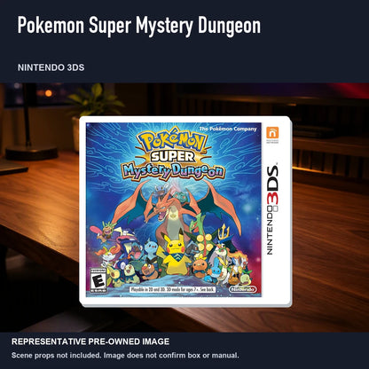 Representative pre-owned Pokemon Super Mystery Dungeon (Nintendo 3DS), product image in a styled desk scene.