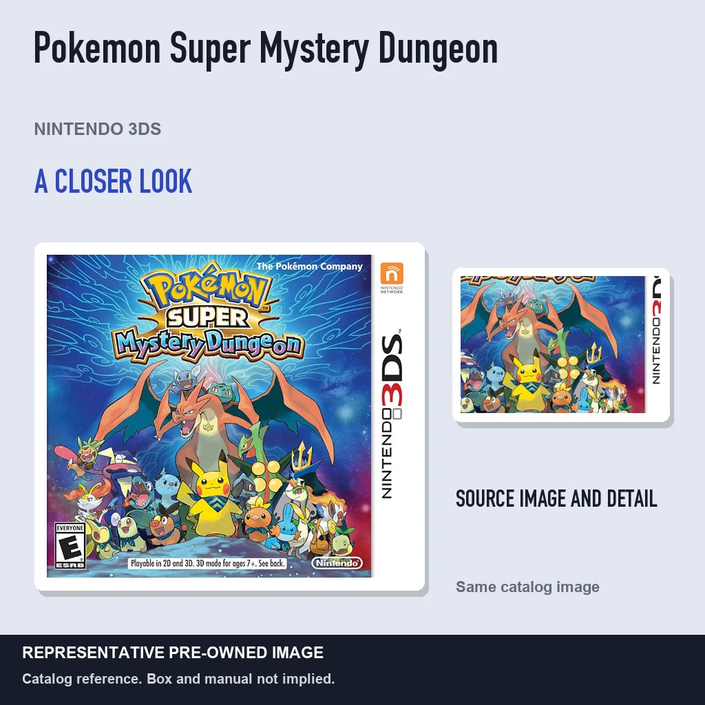 Representative pre-owned Pokemon Super Mystery Dungeon (Nintendo 3DS), full image with detail inset.