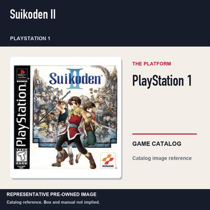 Representative pre-owned Suikoden II (PlayStation 1), platform product layout.