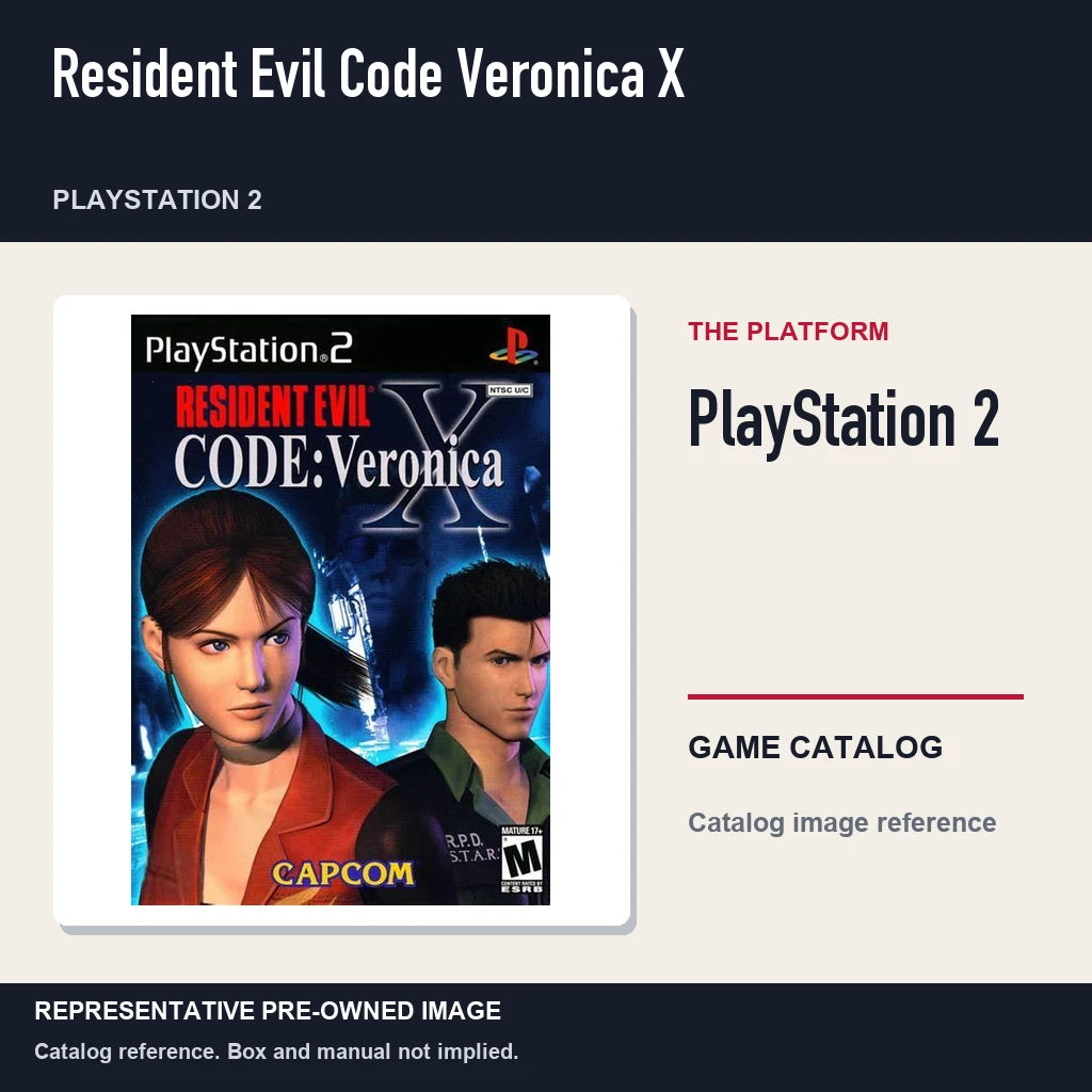 Representative pre-owned Resident Evil Code Veronica X (PlayStation 2), platform product layout.