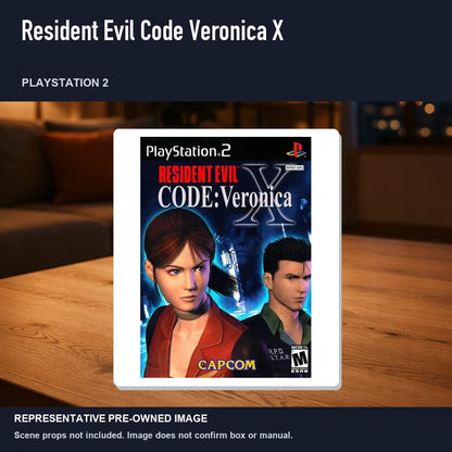 Representative pre-owned Resident Evil Code Veronica X (PlayStation 2), product image in a styled room scene.