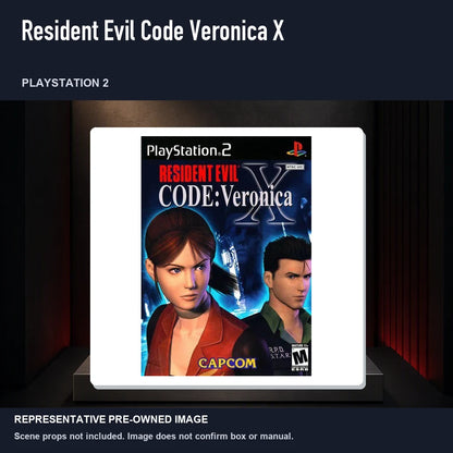 Representative pre-owned Resident Evil Code Veronica X (PlayStation 2), product image on a display panel.