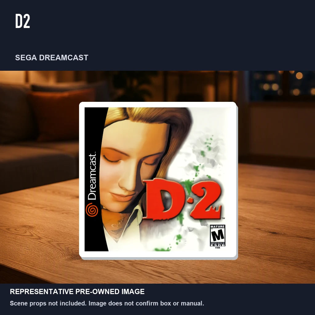 Representative pre-owned D2 (Sega Dreamcast), product image in a styled room scene.