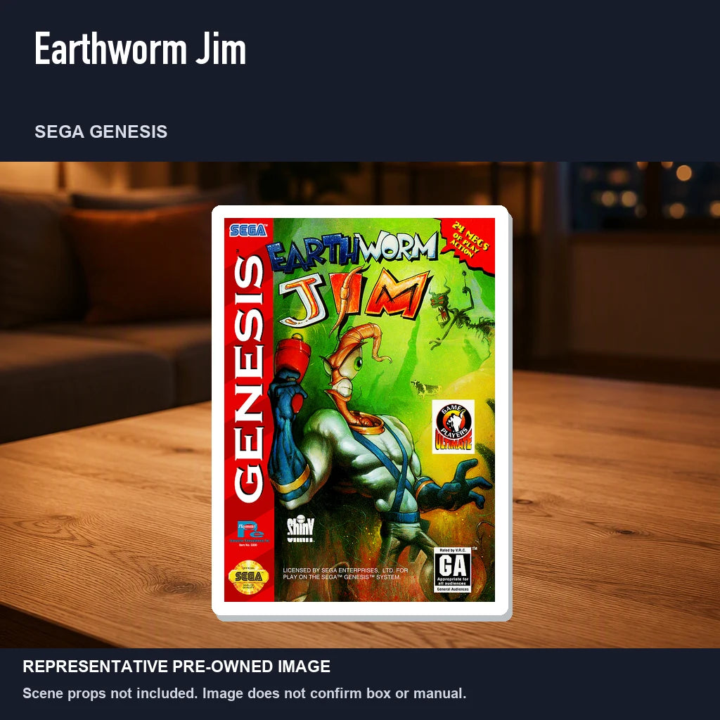 Representative pre-owned Earthworm Jim (Sega Genesis), product image in a styled room scene.