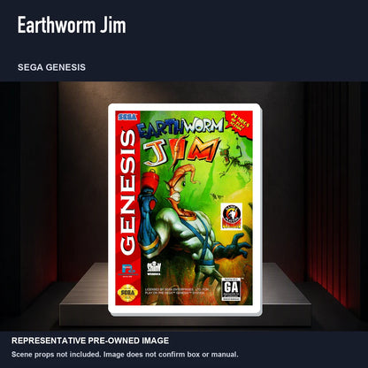 Representative pre-owned Earthworm Jim (Sega Genesis), product image on a display panel.