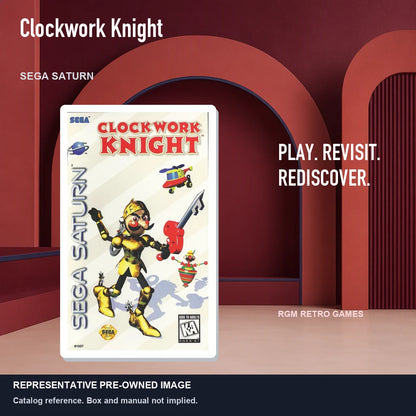 Representative pre-owned Clockwork Knight (Sega Saturn), red retro product layout.