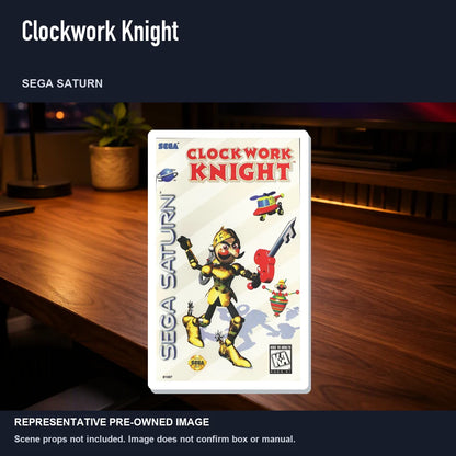 Representative pre-owned Clockwork Knight (Sega Saturn), product image in a styled desk scene.