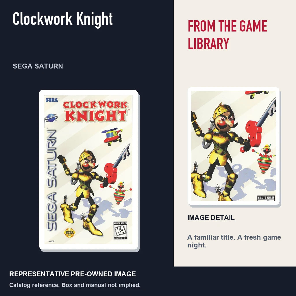 Representative pre-owned Clockwork Knight (Sega Saturn), editorial image and detail.