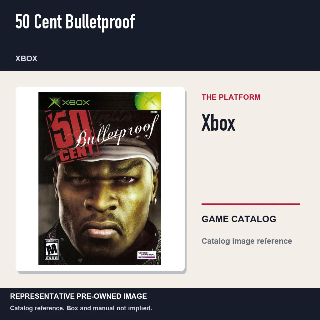 Representative pre-owned 50 Cent Bulletproof (Xbox), platform product layout.