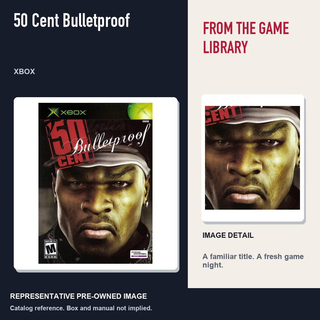 Representative pre-owned 50 Cent Bulletproof (Xbox), editorial image and detail.