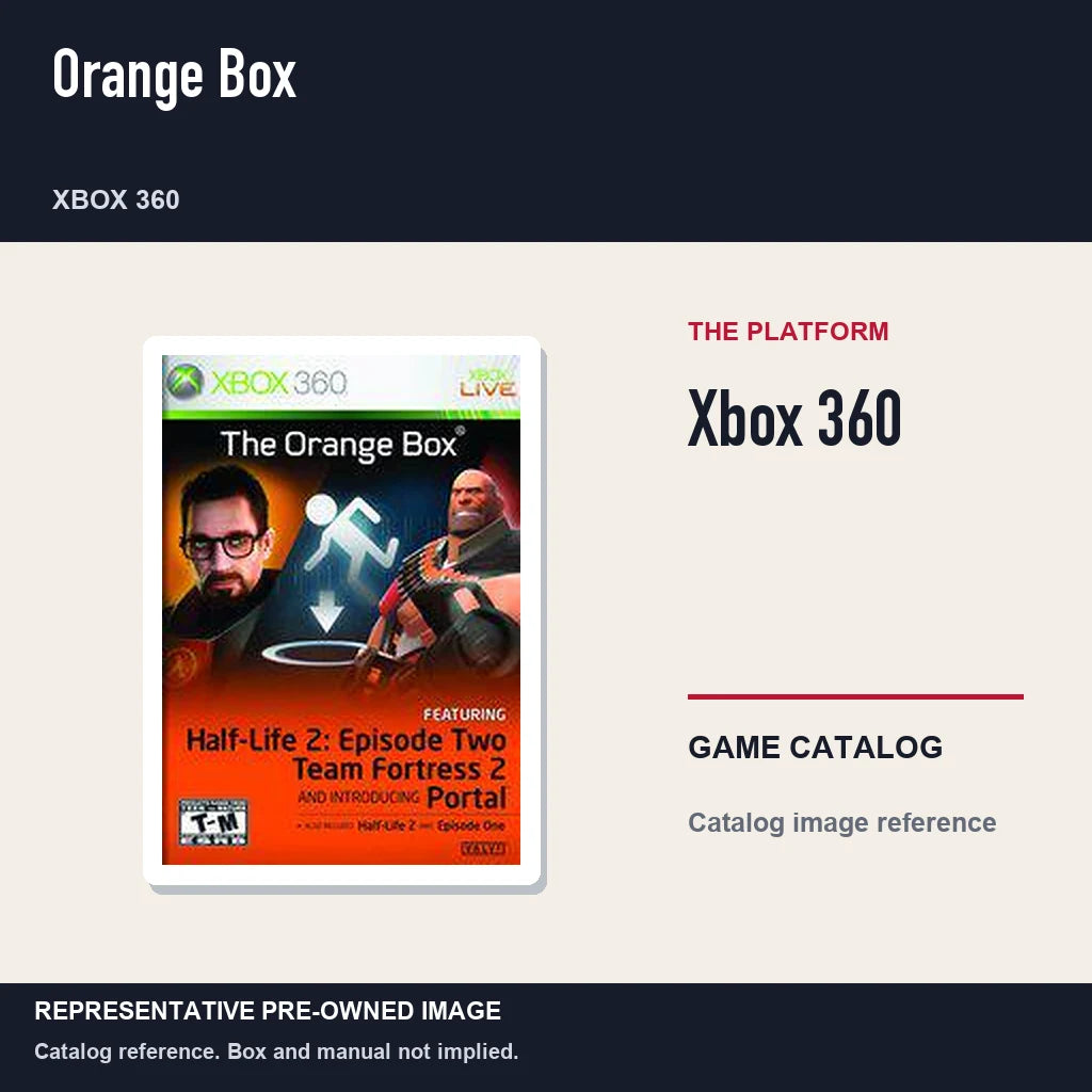 Representative pre-owned Orange Box (Xbox 360), platform product layout.