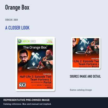 Representative pre-owned Orange Box (Xbox 360), full image with detail inset.